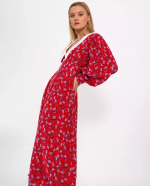 JENESEQUA - Czerwona sukienka z jedwabiu Avignon. Vintage.