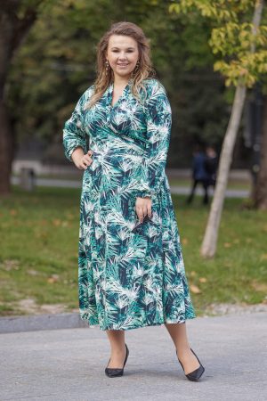 Kopertowa zakładana sukienka Melissa w roślinny print PLUS SIZE XXL JESIEŃ.