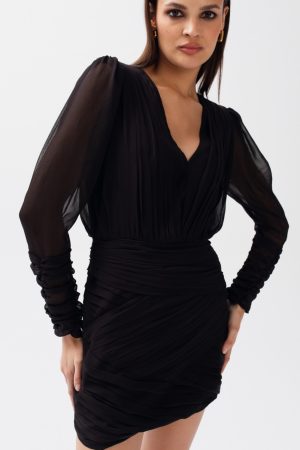 Drapowana sukienka z szyfonu matowa - EMPIRE black.