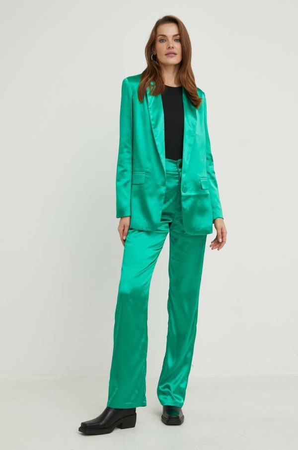Answear Lab komplet - marynarka i spodnie damski kolor zielony.