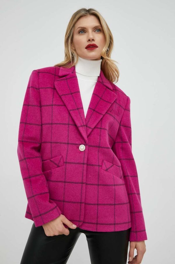 Custommade marynarka wełniana Iris kolor różowy oversize wzorzysta.