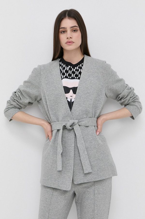 Karl Lagerfeld marynarka 220W1430 kolor szary niezapinana melanżowa.