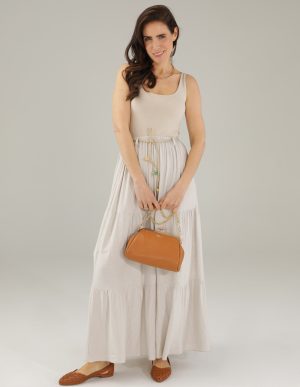 SPÓDNICA MAXI W PASKI 173-7382 BEIGE.