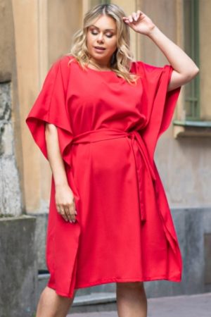 Ekskluzywna sukienka wyjątkowa wiązana oversize ROLANDA czerwona.