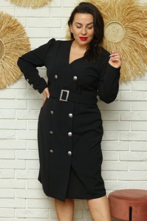 Sukienka płaszczykowa ekskluzywna wiskozowa tkanina dwurzędowa BOGDA czarna PROMOCJA.