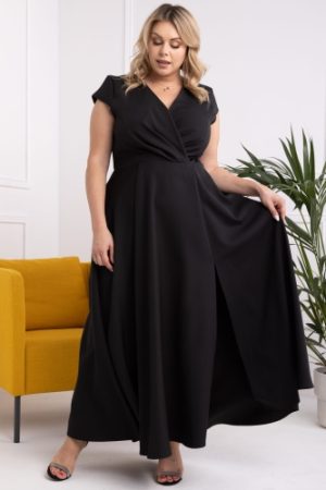 Sukienka wieczorowa rozkloszowana z rozporkiem LUIZA czarna.