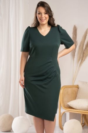Sukienka ołówkowa drapowany przód elegancka WITALIA zielona.
