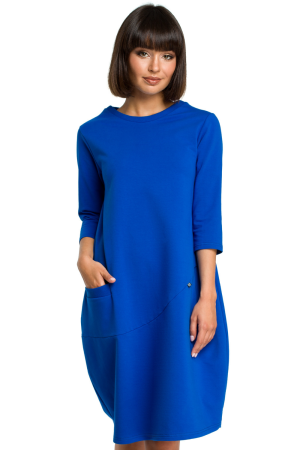 Sukienka dresowa bombka oversize z kieszonką z przodu niebieska.