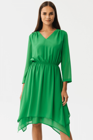 Elegancka zwiewna sukienka szyfonowa wizytowa zielona.