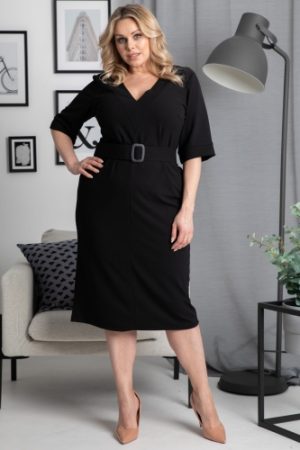 Sukienka do pracy elegancka ołówkowa z paskiem SAMANTA czarna.