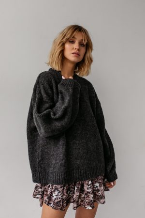 Sweter oversize z bufiastym rękawem GRAFITOWY - RIVERO. Vintage.