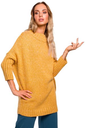 Sweter damski oversize z wełną melanżowy żólty. Vintage.
