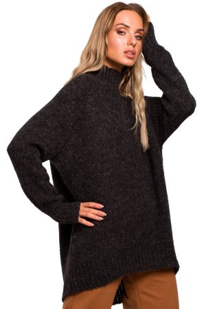 Sweter damski oversize asymetryczny sweter z wełną szary grafitowy. Vintage.