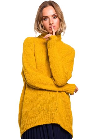 Sweter damski oversize asymetryczny sweter z wełną żólty. Vintage.