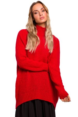 Sweter damski oversize asymetryczny sweter z wełną czerwony. Vintage.