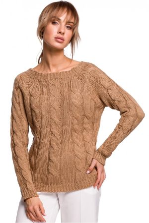 Sweter damski ażurowy ze splotem typu warkocz beżowy. Vintage.