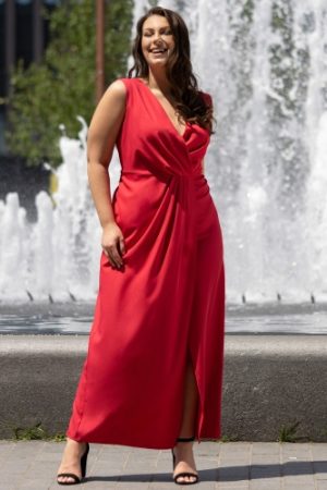 Sukienka elegancka na wesele długa rozcięcie z przodu ELEONORA czerwona PROMOCJA.