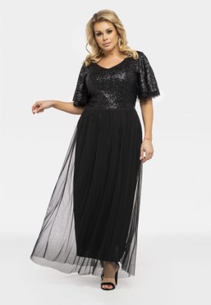 Sukienka sylwestrowa z cekinową górą w polaczeni z delikatnym tiulem HERA czarna PROMOCJA.