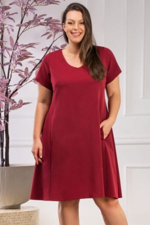 Sukienka trapezowa z eleganckiej tkaniny KARLA bordowa.