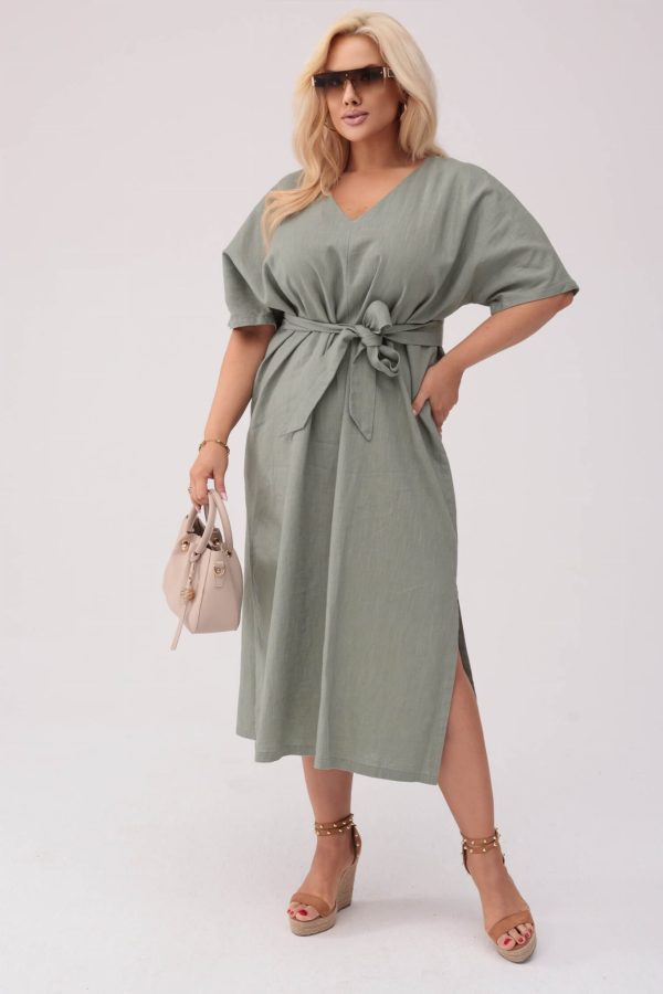 Sukienka Lenora w kolorze old green - Elegancja w naturalnym stylu PLUS SIZE OVERSIZE XXL.