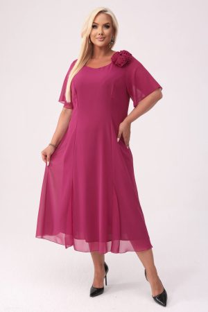 Elegancka szyfonowa sukienka Catalina w kolorze głębokiej fuksji na wesele PLUS SIZE XXL.
