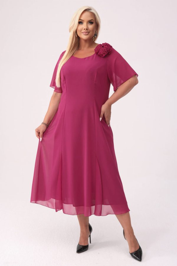 Elegancka szyfonowa sukienka Catalina w kolorze głębokiej fuksji na wesele PLUS SIZE XXL.