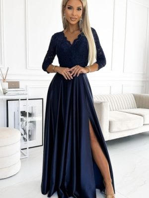 Sukienka Model Amber 309-7 Navy Satyna - Numoco.