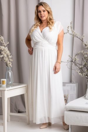 Sukienka do ślubu tiulowa długa plus size MANUELA ecru promocja.