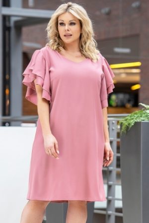 Sukienka wizytowa z ozdobnymi rękawami ELIANA ciemny pudrowy róż.