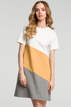 Sukienka sportowa trapezowa bawełniana w paski midi na co dzień.