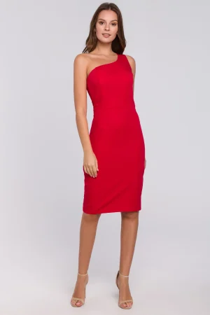 Elegancka sukienka na jedno ramię ołówkowa czerwona.