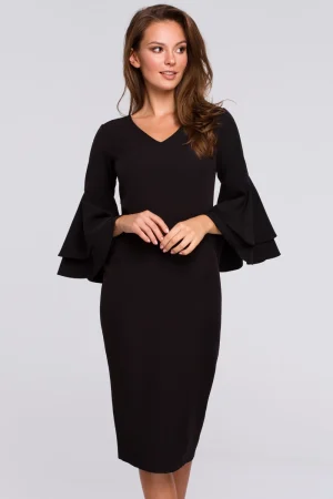 Sukienka elegancka wieczorowa midi z bufiastymi rękawami czarna.