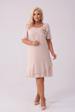 Elegancka beżowa sukienka Evelyn na wesele PLUS SIZE XXL.