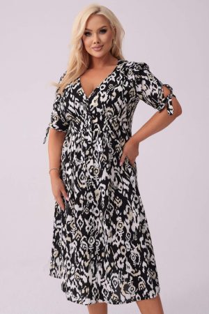 Elegancka sukienka Elise na wesele w czarno-białe wzory PLUS SIZE OVERSIZE XXL.