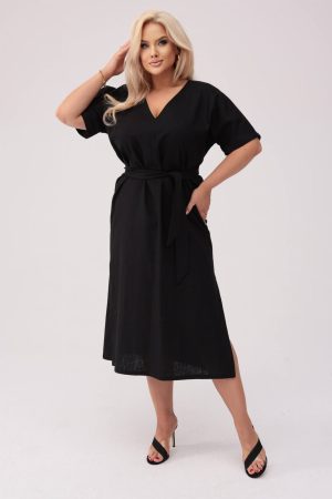 Sukienka Lenora w czarnym kolorze - Elegancja w naturalnym stylu PLUS SIZE OVERSIZE XXL.