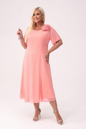 Elegancka szyfonowa morelowa sukienka Catalina na wesele PLUS SIZE XXL.
