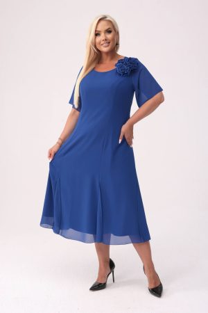 Elegancka szyfonowa sukienka Catalina w chabrowym kolorze na wesele PLUS SIZE XXL.