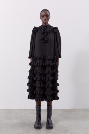 CZARNA SUKIENKA MIDI Z FALBANAMI MEIMEIJ.