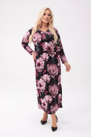 Elegancka sukienka Róża w kwiatowym wydaniu o długości MIDI PLUS SIZE XXL OVERSIZE.