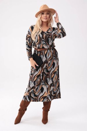 Elegancka sukienka Mira w stonowanych kolorach o długości MIDI PLUS SIZE XXL OVERSIZE.
