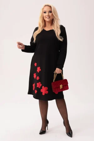 Czarna dresowa sukienka Fiorella - klasyka z nutą kobiecości PLUS SIZE XXL.