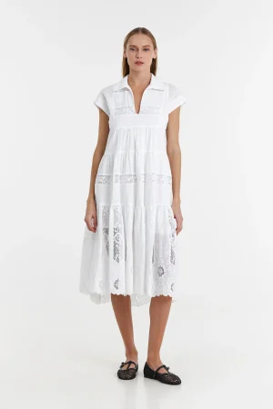 BIAŁA BAWEŁNIANA SUKIENKA Z KORONKĄ DEVOTION.