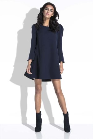 Granatowa Sukienka Mini o Linii A z Dekoltem na Plecach.