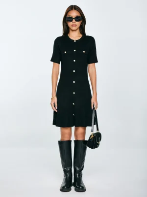 Sukienka damska mini z wiskozy z ozdobnymi guzikami czarna Dilara 906.