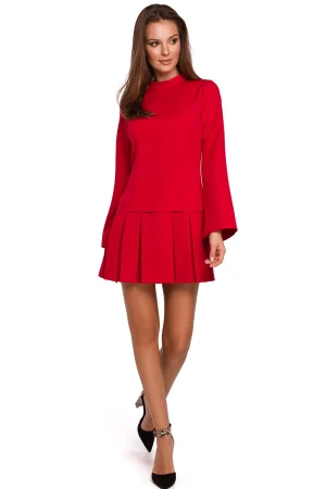 Elegancka sukienka mini z kontrafałdami czerwona.