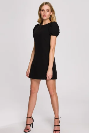 Elegancka sukienka mini krótkie bufiaste rękawy czarna.