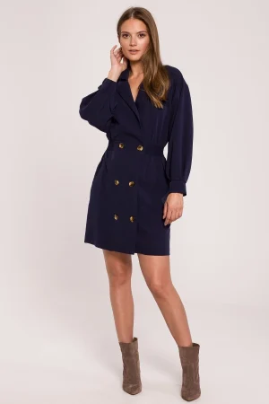 Elegancka sukienka żakietowa dwurzędowa granatowa mini.